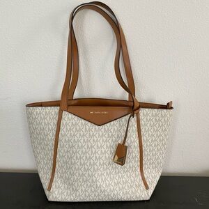 Michael Kors Cream and Tan Tote Bag 15 across by 9